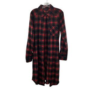 Thread Story Women's Plaid Button Up Top High Side Slits Red/Multi Size Large